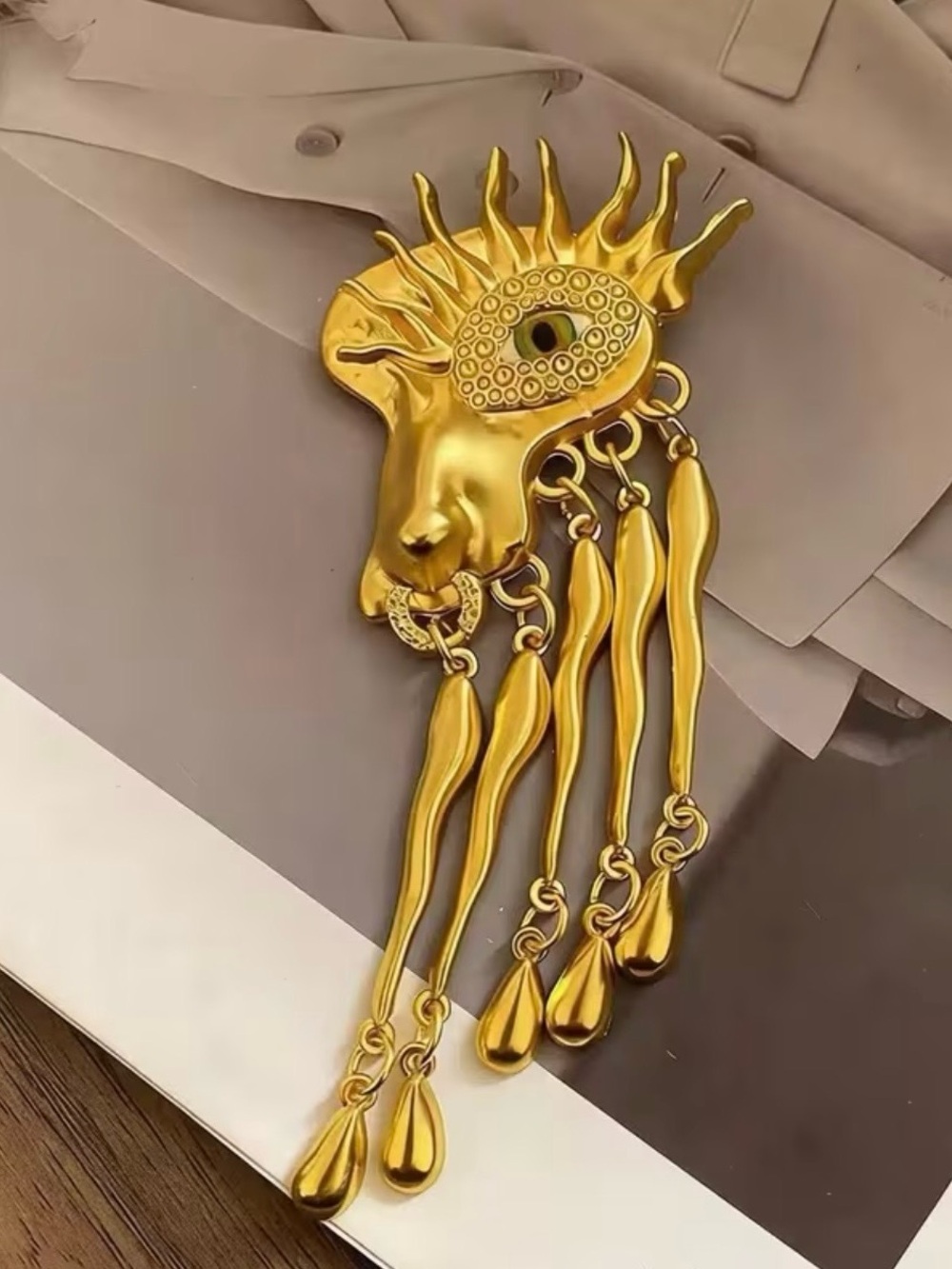 Schiaparelli Inspired Gold-tone Brooch